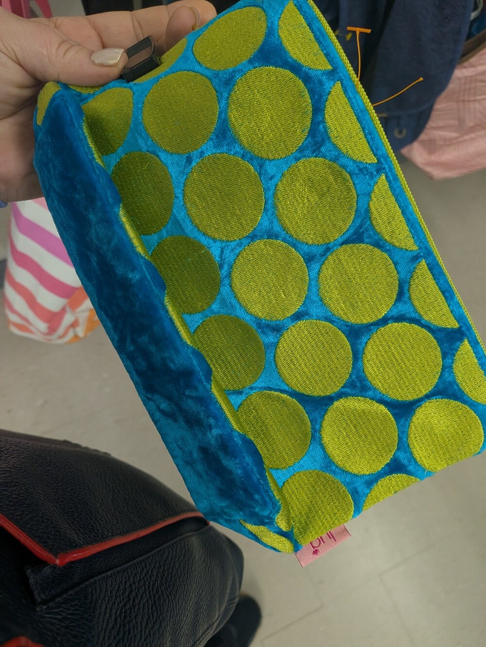 Lua Gifts - Vibrant Blue & Lime Dot Velvet Cosmetic Pouch